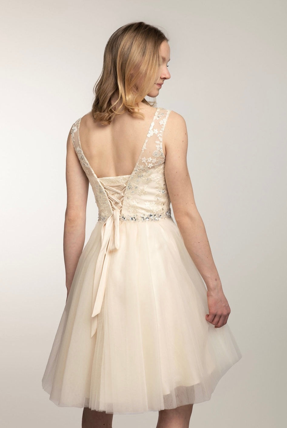 Juhlamekko H3208S-Tulle Champagne