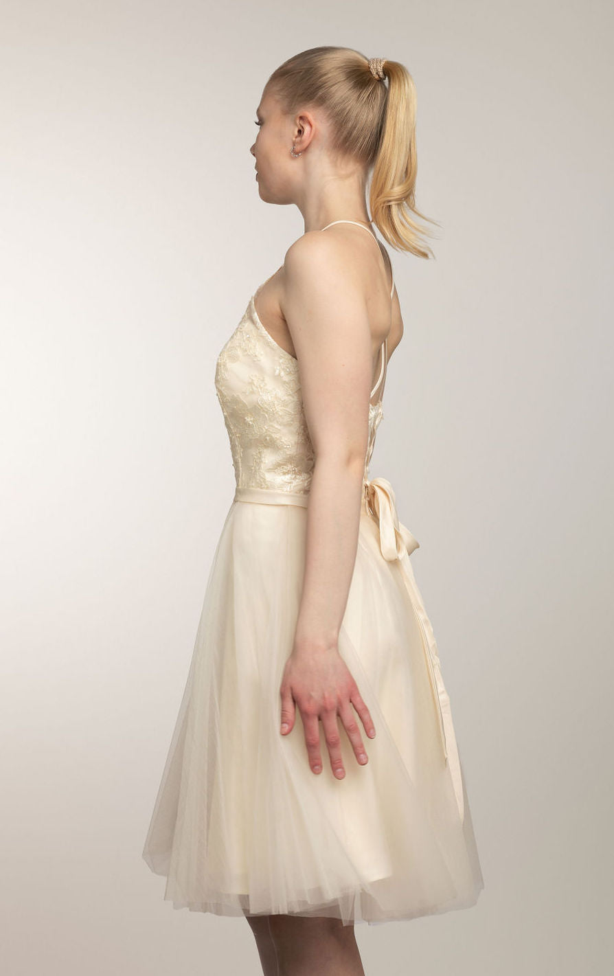 Juhlamekko H3258S-Tulle Champagne