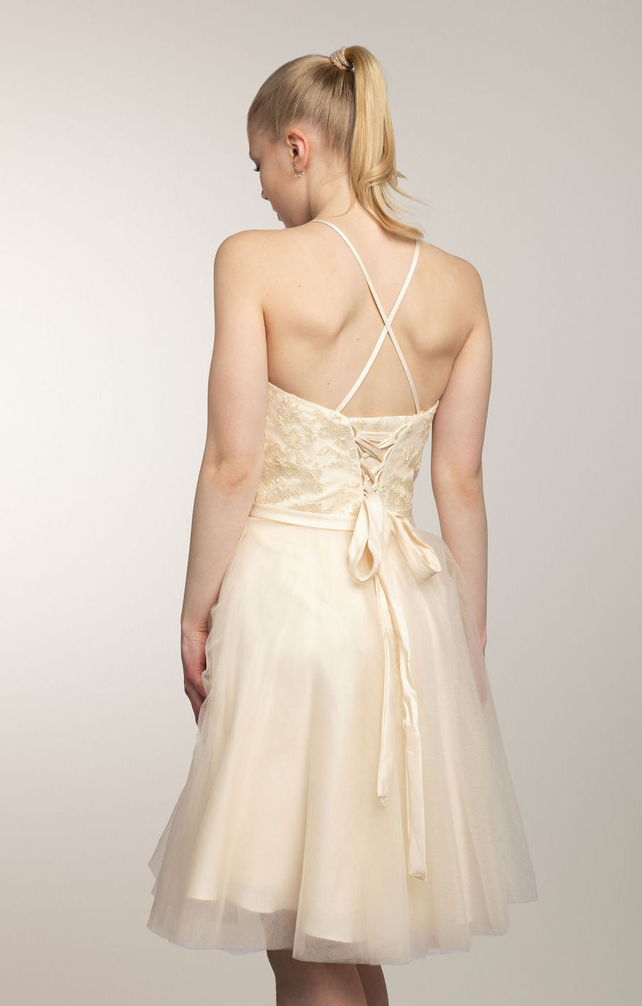 Juhlamekko H3258S-Tulle Champagne